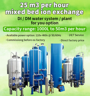 60HZ Deionized o abastecimento de água, RO misturado 1000LPH de Deionizer Bipass da cama